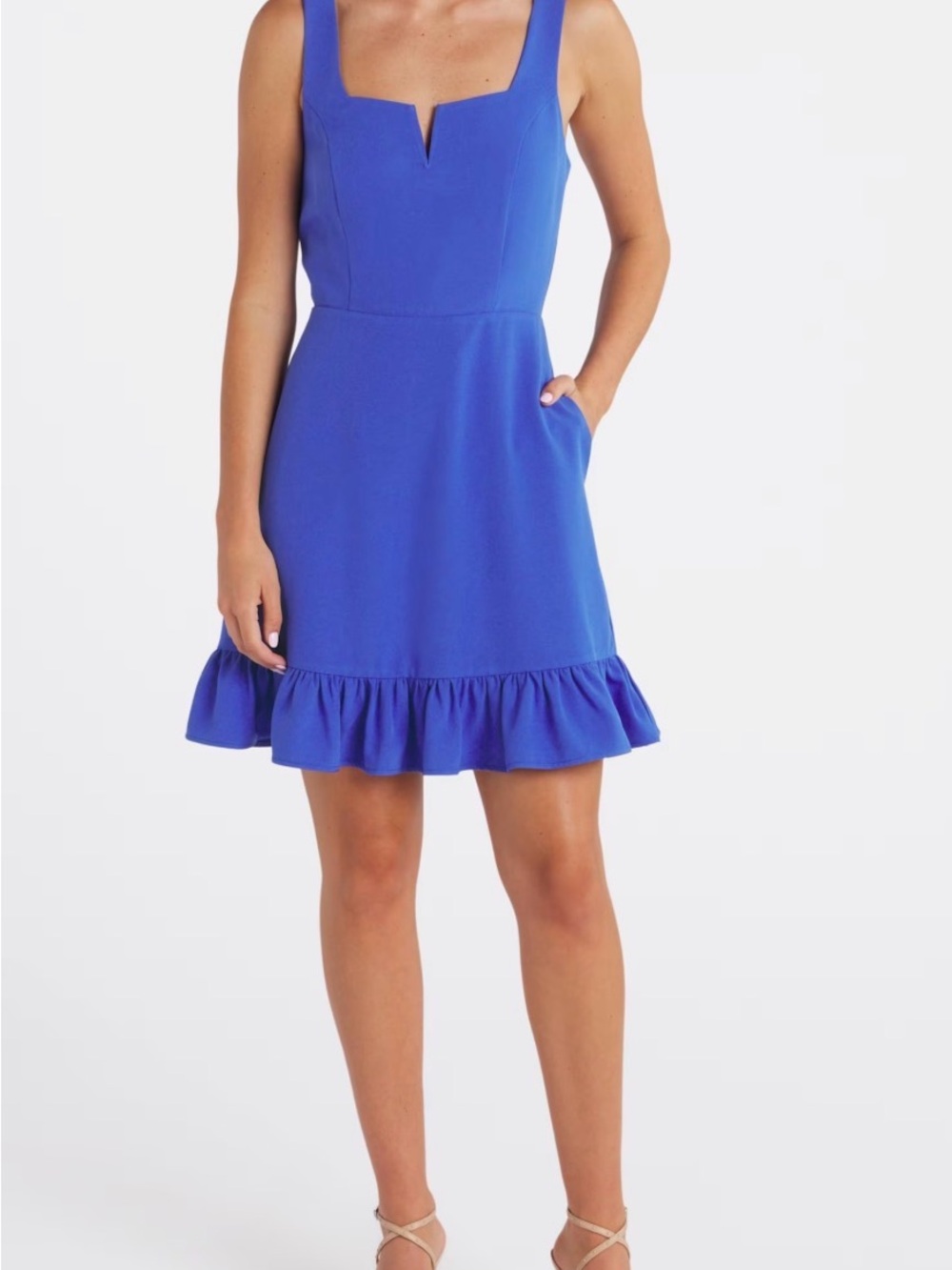Royal Blue Ruffle-Hem Sleeveless Dress